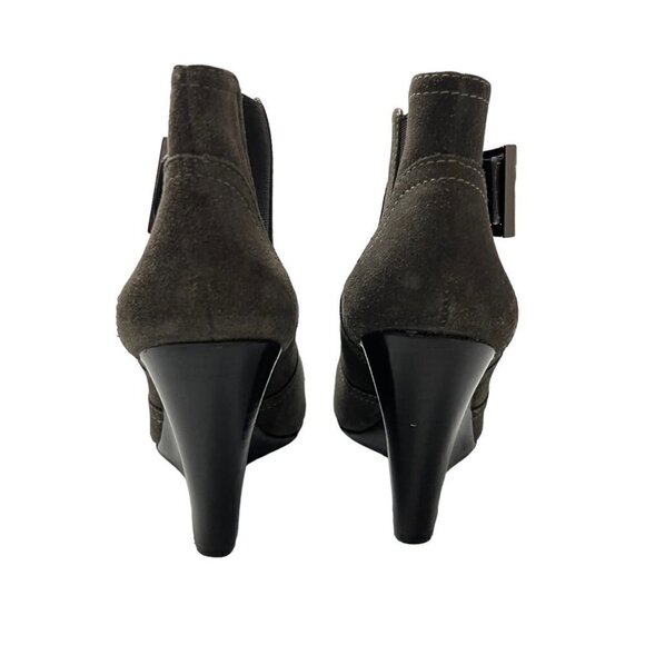 Tory Burch Womens Gray Suede Buckle Accent Adrienne Wedge Booties Size 6.5 - Picture 5 of 11